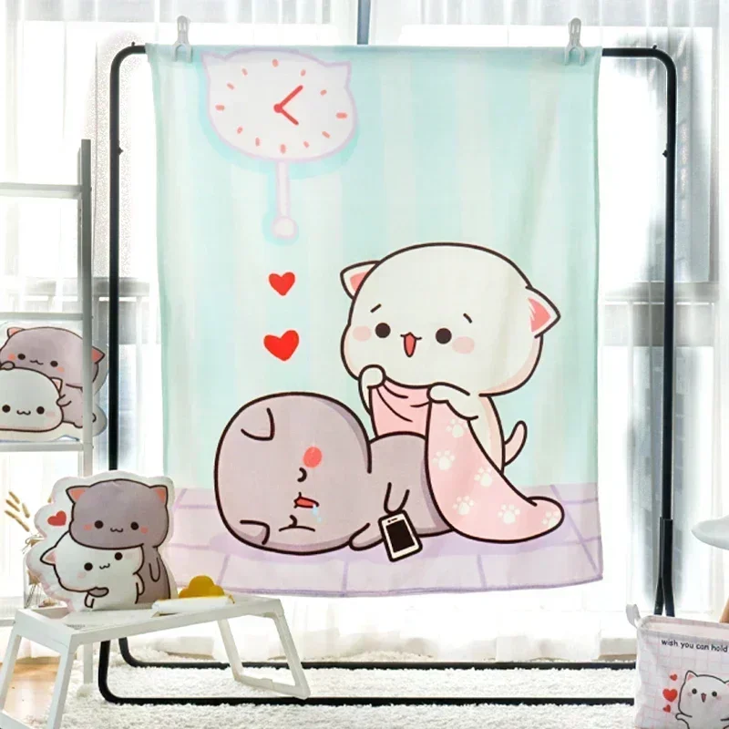 Kawaii Mitao Cat Blanket Flange Velvet Blanket Single-layer Single-sided Y2k Conditioning Blanket Student Lunch Blanket Gifts