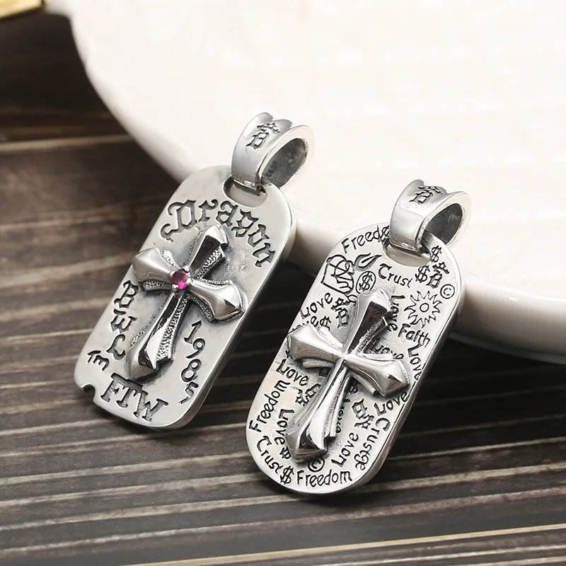 

S925 pure distressed Thai silver cross necklace trendy retro personalized pendant ornament hip hop punk couple style