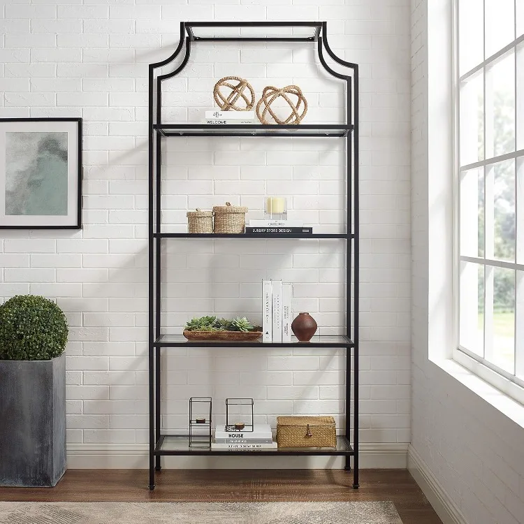 Aimee Bookshelf with Glass Shelves, Bookcase Storage, Oil-Rubbed Bronze