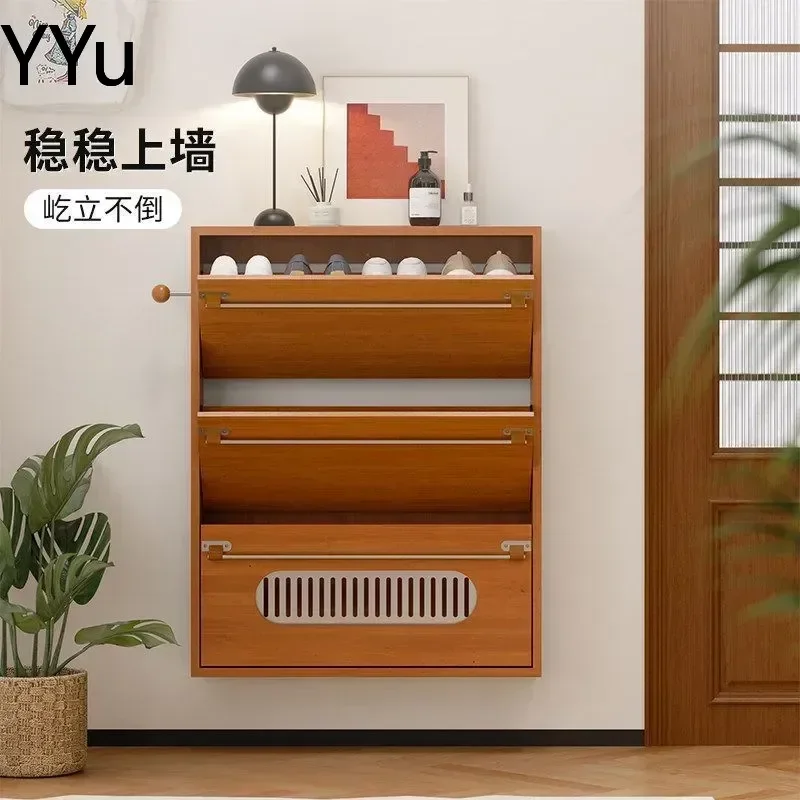 for Solid Wood Ultra Thin Shoe Cabinet Antique Entryway Storage Narrow Hallway Furniture Small Apartment Door Organizer Rack
