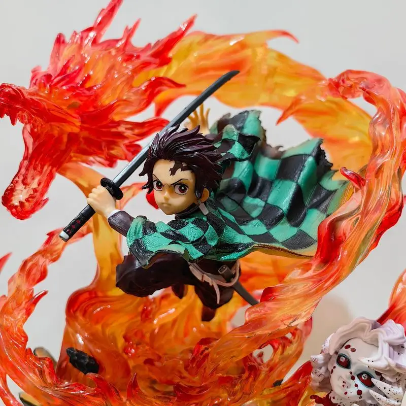 Bandai demon slayer lâmina anime japonês dragão ardente tanjiro kamado estátua a cena pode emitir luz estatuetas requintadas natal