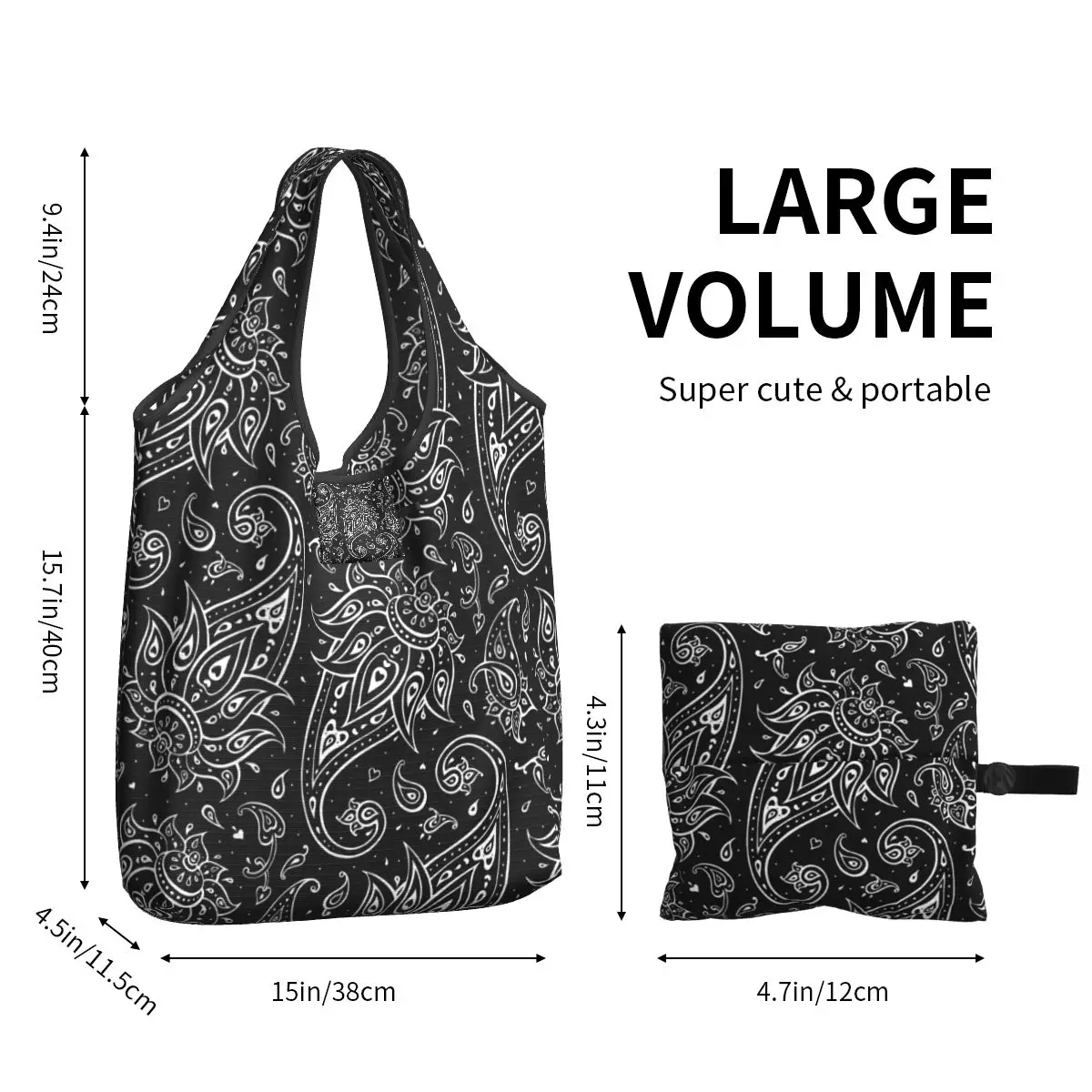 Reusable Paisley Grocery Bag Foldable Machine Washable Elegant Ethnic Pattern Shopping Bags Large Eco Storage Bag Lightweight