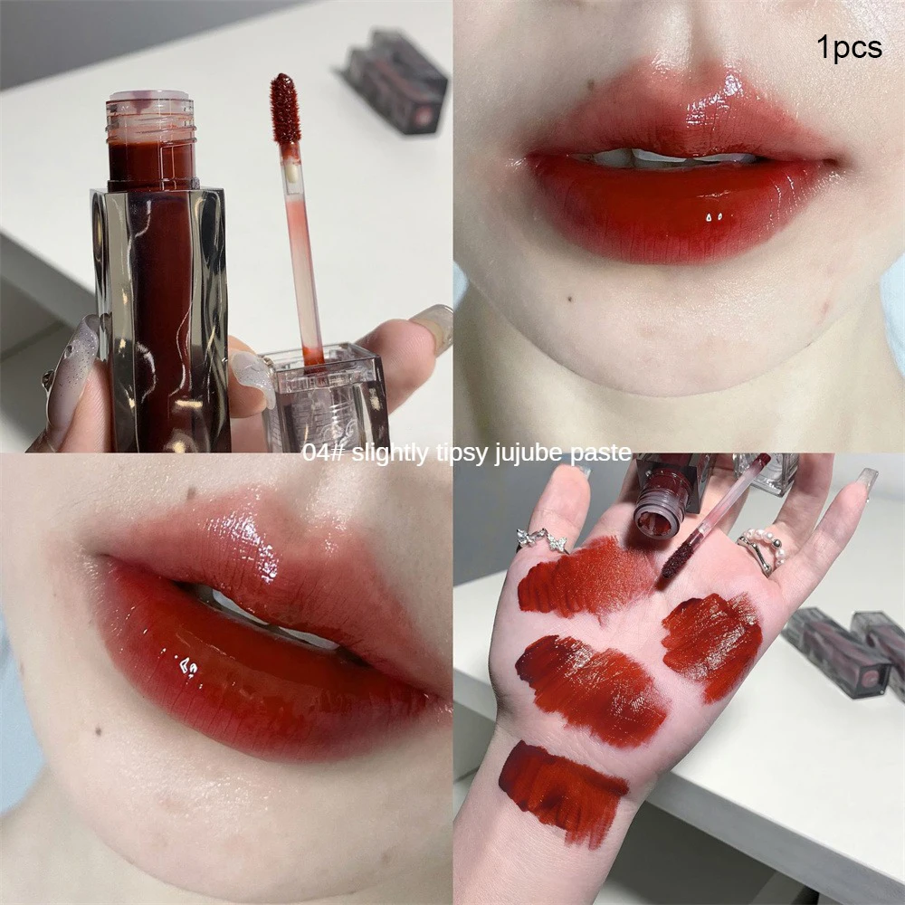 Black Tea Brown Lip Gloss Mirror Transparent Glass Lip Glaze Lava Chocolate Liquid Lipstick Non-stick Makeup Lip Tint Cosmetic