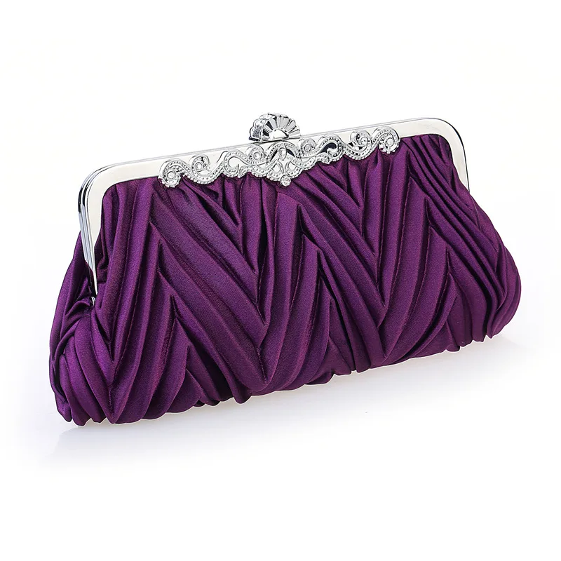 Vintage Purple Silk Evening Bags For Women Classic Trendy Small Clutches Handbags Annual Prom Party Purses Chain Shoulder Bags