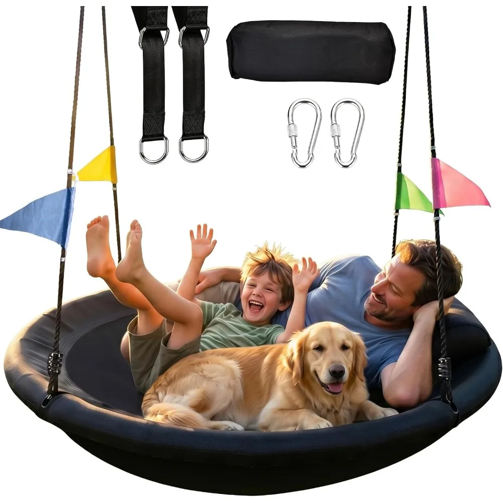 48 Inch Deep Seat Saucer Swing, High-Capacity Tree Swing with Waterproof Fabric, Easy Outdoor Setup