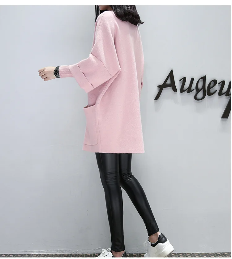 Frühling Herbst Damen Einfarbiger Übergrößen-Pullover Frauen Mädchen Loser Langer T-Shirt-Jacke Damen Lässiges Langes Oberteil Damen Basis-Shirt – Detail 12
