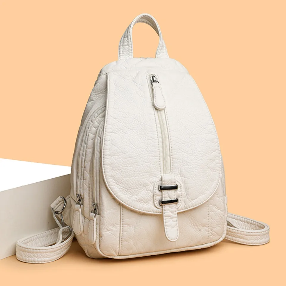 Washed Leather Women Shoulder Crossbody Bag for Teenage Girls Multi-Function Bagpack Ladies Travle School Back Pack Chest Sac