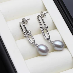 Freshwater Grey Pearl Drop Earrings For Women,Cute 925 Sterling Silver Pearl Earrings Wife Daughter Gift White