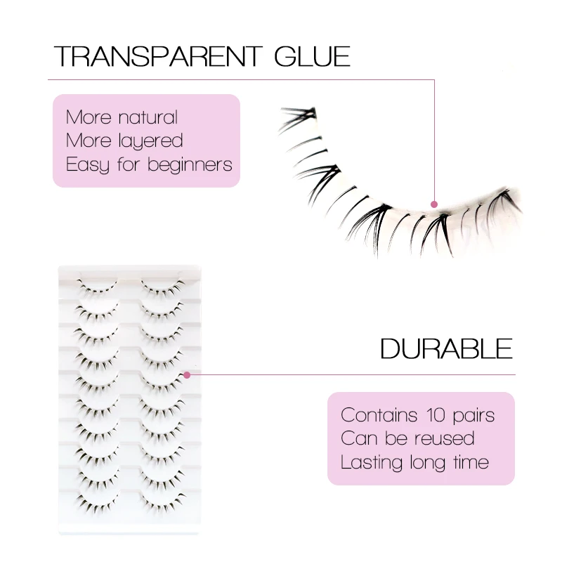 VIPUDA Lagere Wimpers 5/10Pairs Natuurlijke Koreaanse Ogen Manga Lagere Wimper Cluster Clear Band Piekerige Bodem Wimpers cosplay Make Up