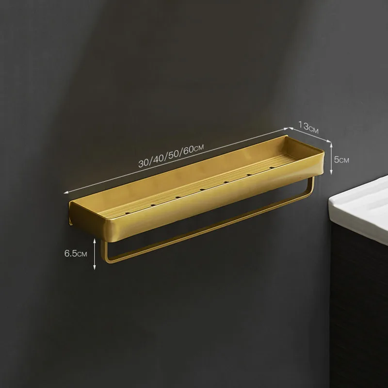 Brushed Gold Bathroom Shelf Aluminum Cosmetic Storage Racks Towel Bar Wall Mounted Bath Shower Shampoo Shelf Bath Accessorie