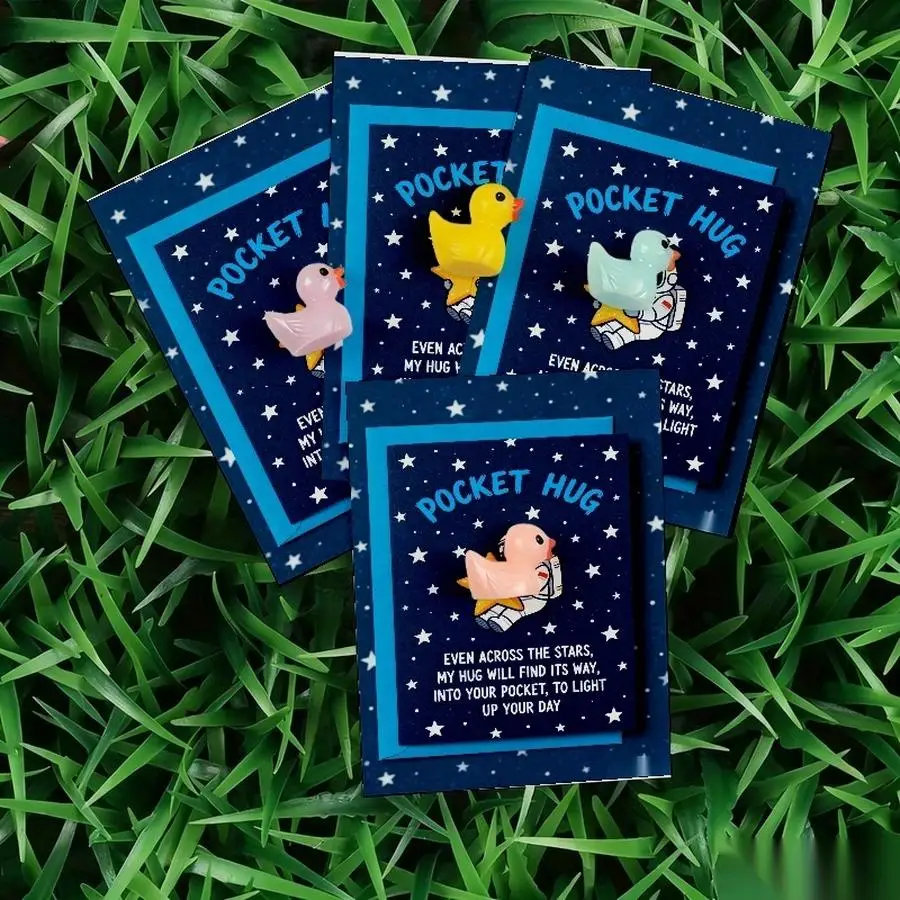 1/5/10/20/50/100pcs  Lucky Duck Pocket Hugs - Fantasy Theme Resin Charms with Inspirational Messages, Assorted Colors, Includes
