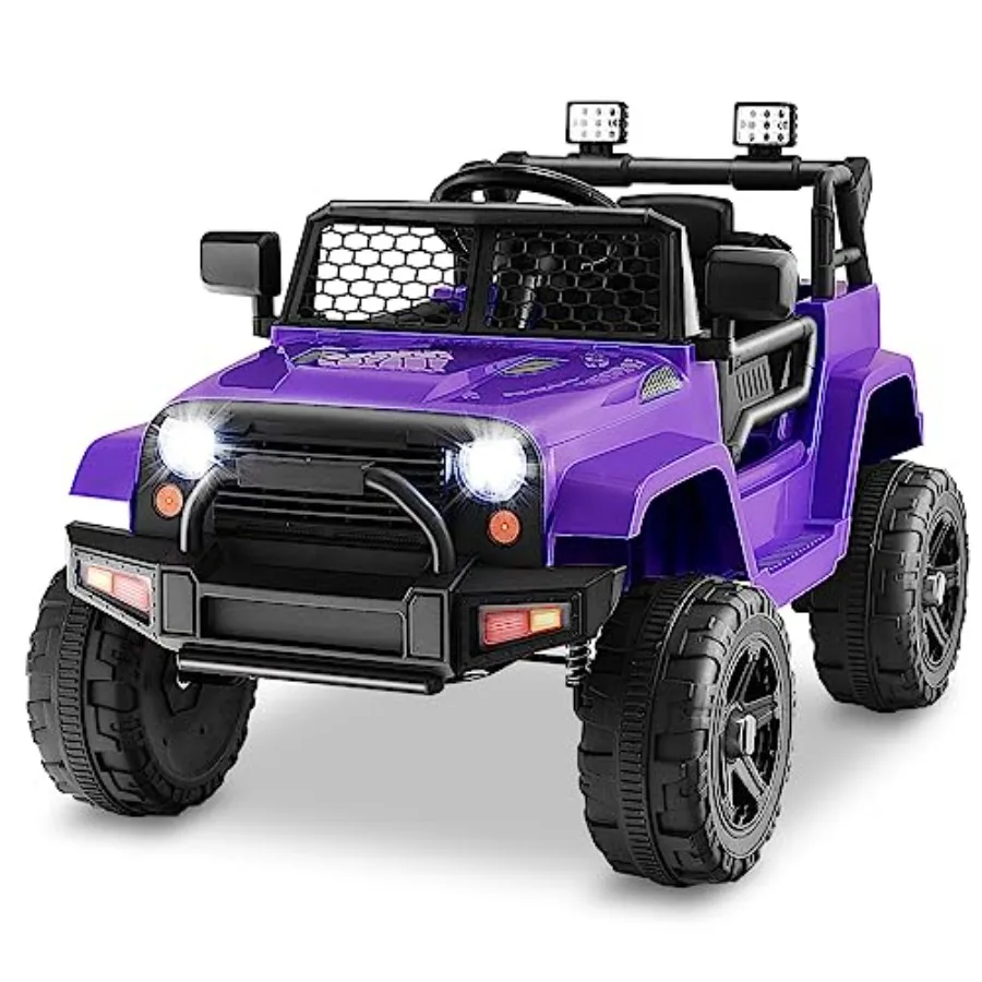 

Ride-on car for kids, purple ABS plastic electric truck with 12V battery, remote control, spring suspension, headlights, music,