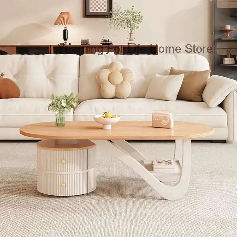 

Space Saving Modern Coffee Table Living Room Drawers Simple Clear Round Designer Coffee Table Nordic Wood Meubles Home Furniture