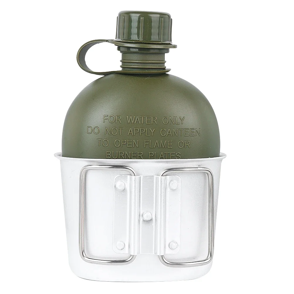 1L American Camo Outdoor Military Canteen Bottle Camping Hiking Backpacking Three-piece with Cover Canteen Survival Water Kettle