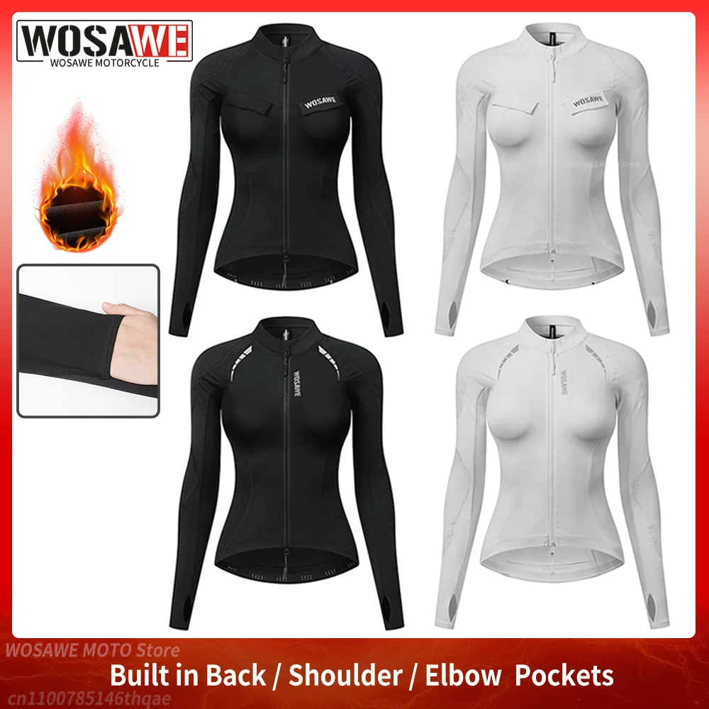 WOSAWE Women Motorcycle Jacket Autumn Winter Thermal Fleece Coat Lady Shirts Reflective Stretchy Slim Fit Motocross Clothing