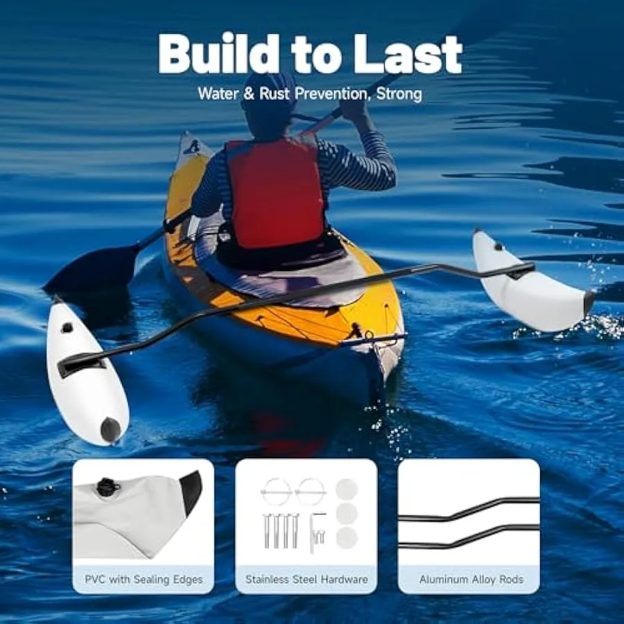 Boat Stabilizer White PVC Inflatable Outriggers Stabilizer with Adjustable Side Wings and Locking Sleeves for Kayak Canoe Boat