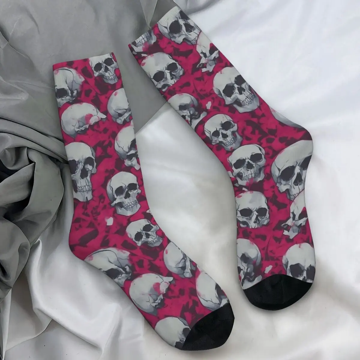 Aesthetic Skulls Pattern Stockings Rose Graphic Leisure Socks Winter Anti Skid Socks Men Skateboard Warm Soft Socks