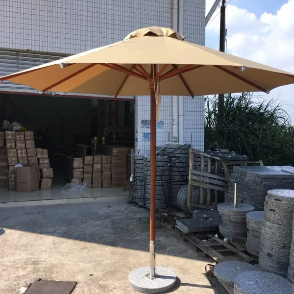 

2.7M Outdoor Wood Umbrella with High Waterproof Polyester Fabric Heavy Base for Courtyards Hotels Parks Outdoor Furniture