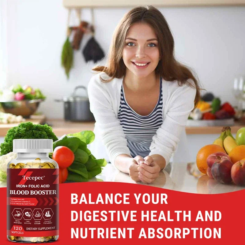 Iron + Folic Acid Blood Booster - Helps with Blood Circulation, Skin, Immunity, Gut & Digestive Health, and Nutrient Absorption