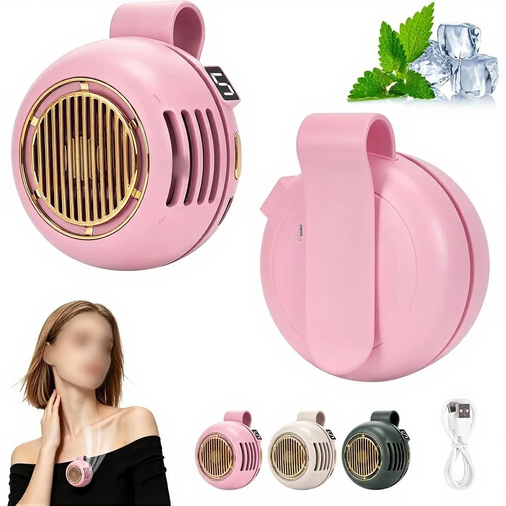 Portable Bladeless Clip On Fan 360 Degree Adjustable 5 Speeds USB Rechargeable Quiet For Mini Waist Neck Hanging Cooler