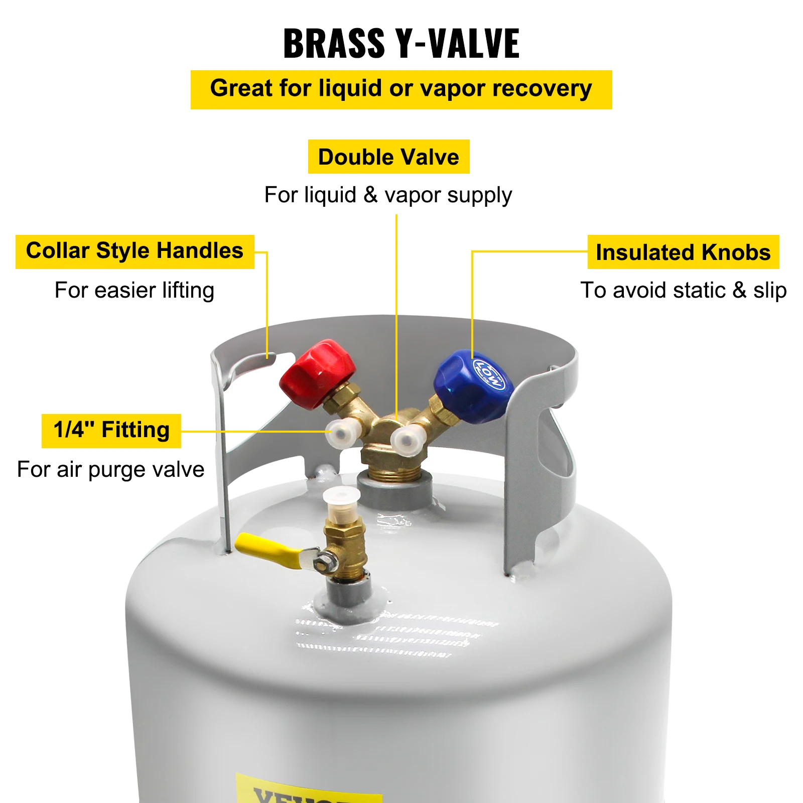 Vevor Koelmiddel Terugwinning Cilinder Tank 50 Lbs Capaciteit 400 Psi Draagbaar Met Y-Klep Voor Vloeistof/Damp Hoog-Afdichting Terugwinning Kan