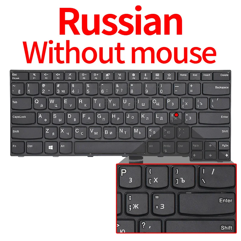 Nuevo teclado US/RU para portátil Lenovo Thinkpad E470 E470C E475 con punto ruso