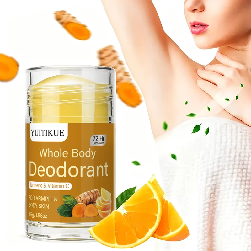 YUITIKUE 45g Turmeric Vitamin C Deodorant Stick 72H Anti Body Odor Gentle Cleansing Underarm Body Skin Care