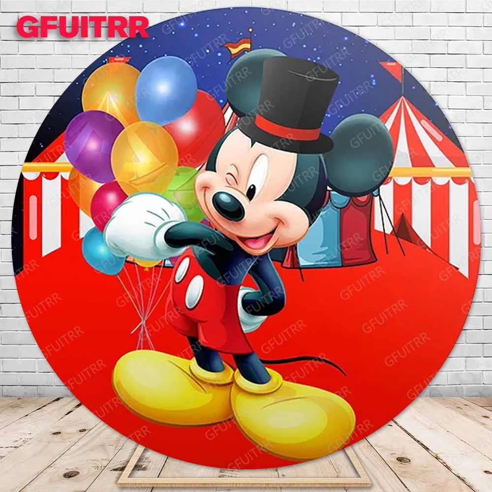 Mickey Mouse Circus Backdrop Birthday Decoration Party Photo Round Red Photography Background Cylinder Cover Baby Shower