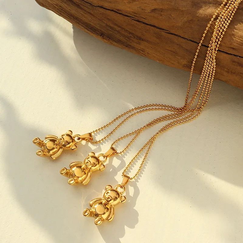 CARLIDANA Stainless Steel Gold Plated Teddy Bear Pendant Cute 3D Teddy Bear Hollow Pendant Charm Waterproof for DIY Jewelry