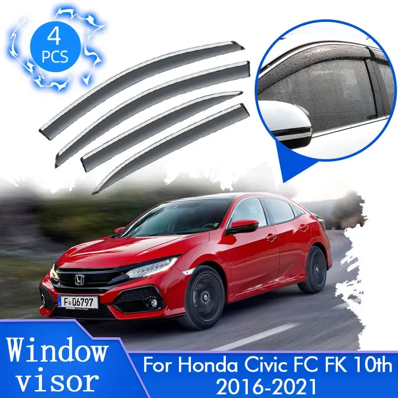 4x For Honda Civic FC FK 10th 2016 2017 2018 2019 2020 2021 Hatchback Car Sun Windows Visors Deflectors Guards Cover Accessories