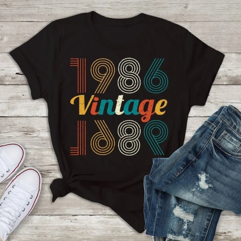 Born in 1986 Shirt Retro Style 40rd Birthday Amazing Women Gift Woman Cute Vintage Unisex Tee Simple Printed T-shirt Tops