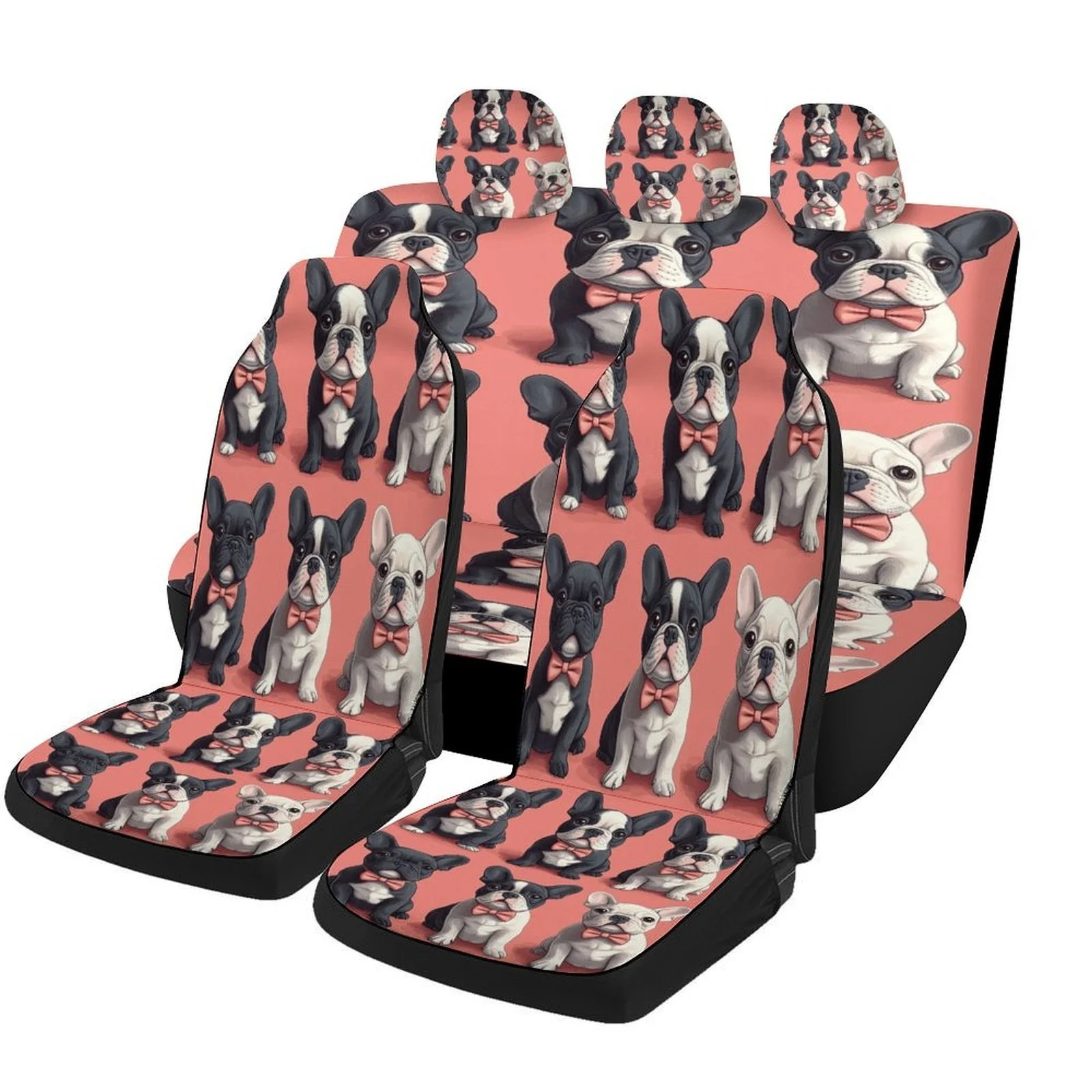 French Bulldog Puppies Designed Car Seat Covers Set For Most Cars, Trendy Breathable Decorative Car Seat Protector Covers Full S
