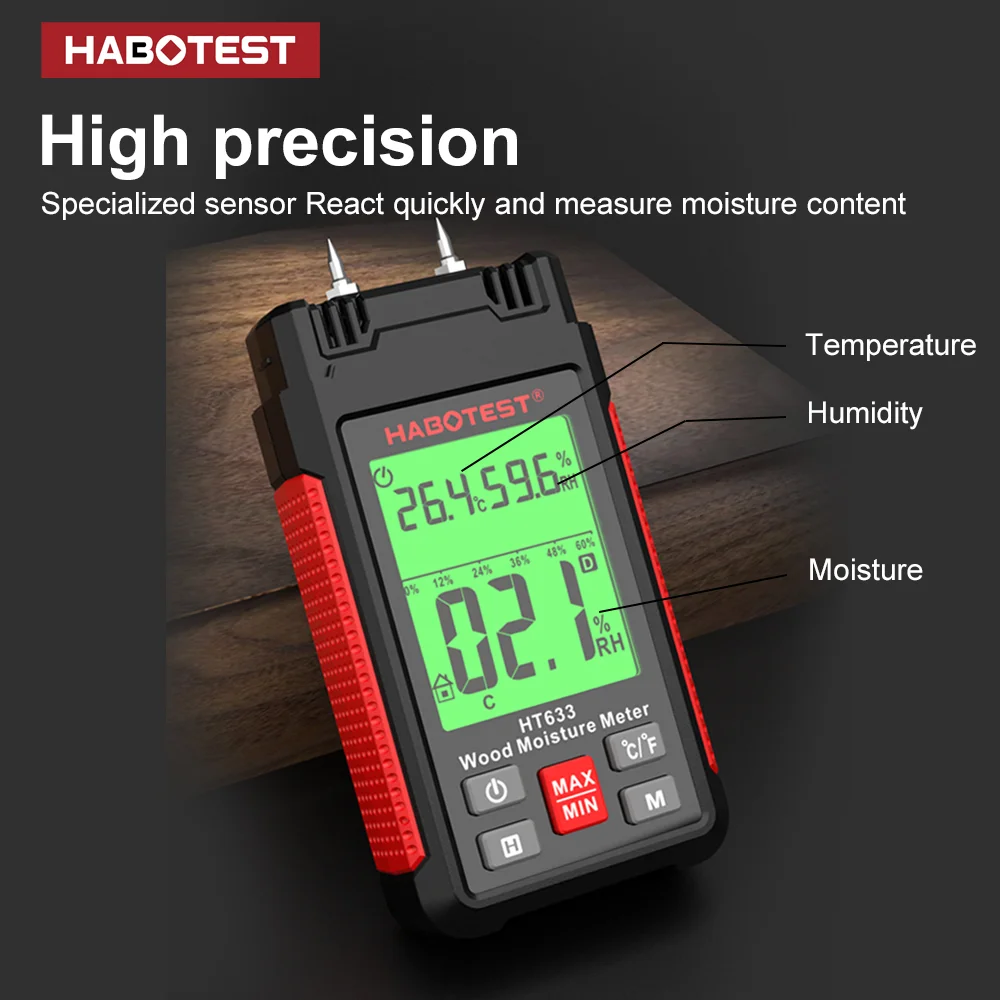Imagem -04 - Digital Medidor de Umidade de Madeira Água de Parede Tester Medidor de Umidade Display Lcd Cimento Tijolo Ht633