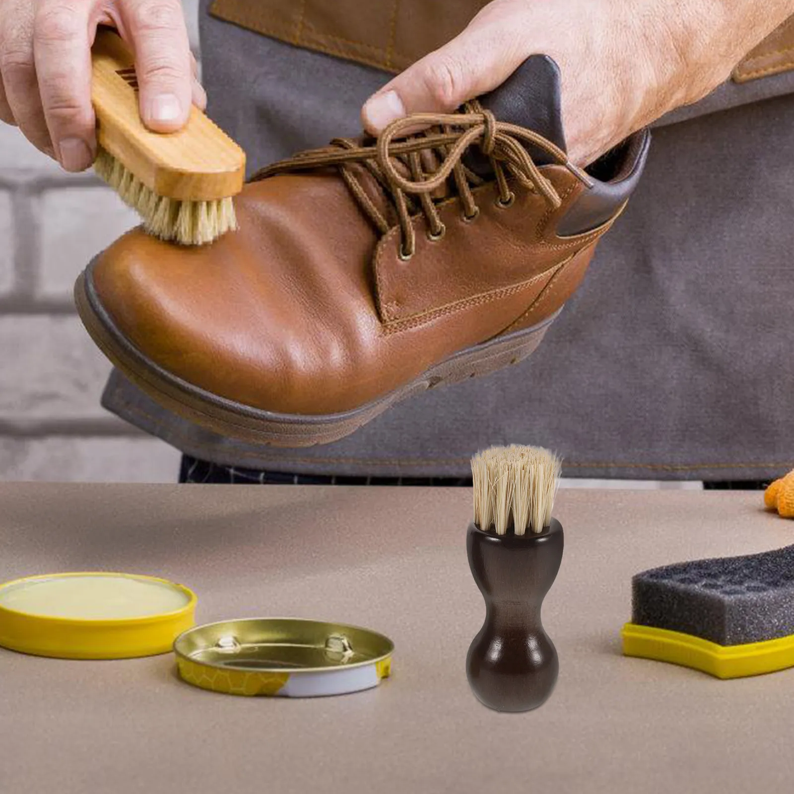 4Pcs Shoe Polish Brush Kit Horse Hair Bristles for Shoes Boots Polishing Cleaning Shine Finish Compact Portable Wood Handle