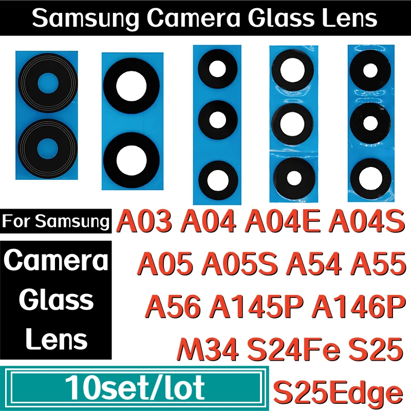 10 Juegos Lente Vidrio Cámara Trasera Para Samsung Galaxy A03 A04 A04E A04S A05 A05S A54 A55 A56 A145P A146P M34 S24Fe S25 S25Edge Lente