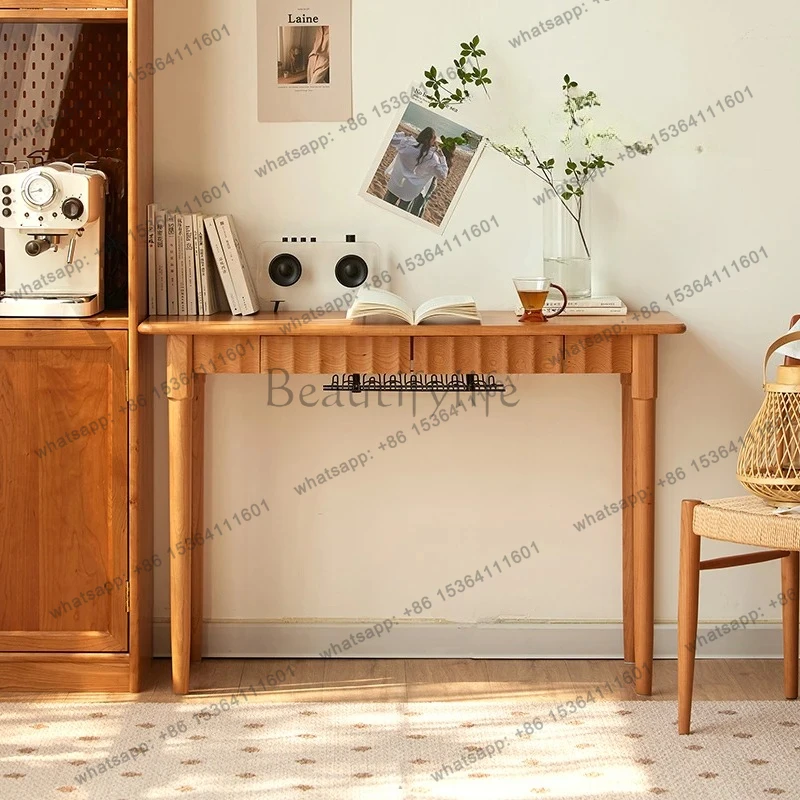 Cherry wood desk narrow table desk Japanese simple dining table with drawers small table can be against the wall entrance
