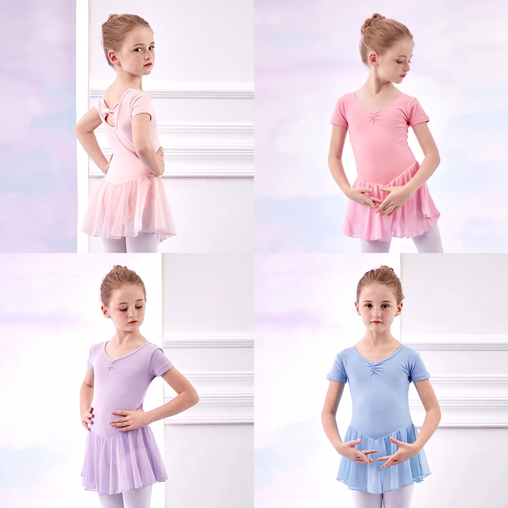 

Балетные трико для девочек, танцевальный купальник с юбкой, балетный наряд для малышей с бантом на спине (маленький/большой ребенок)