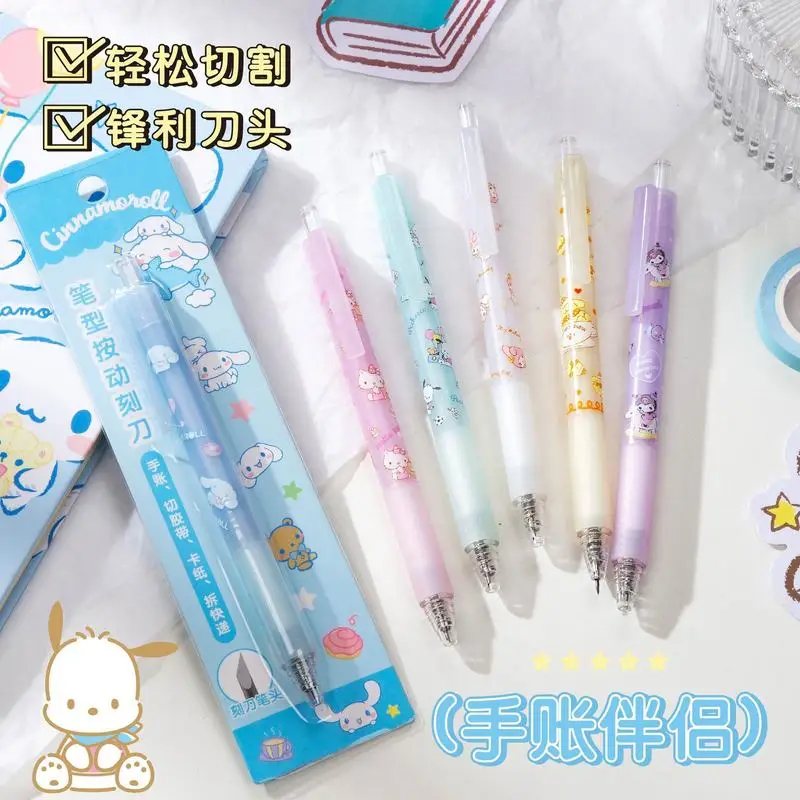 6-24pcs Sanrio Knife Pen Press Type Cinnamoroll Melody Pochacco Cartoon Metal Manual Accounting Tool Utility Knife Wholesale