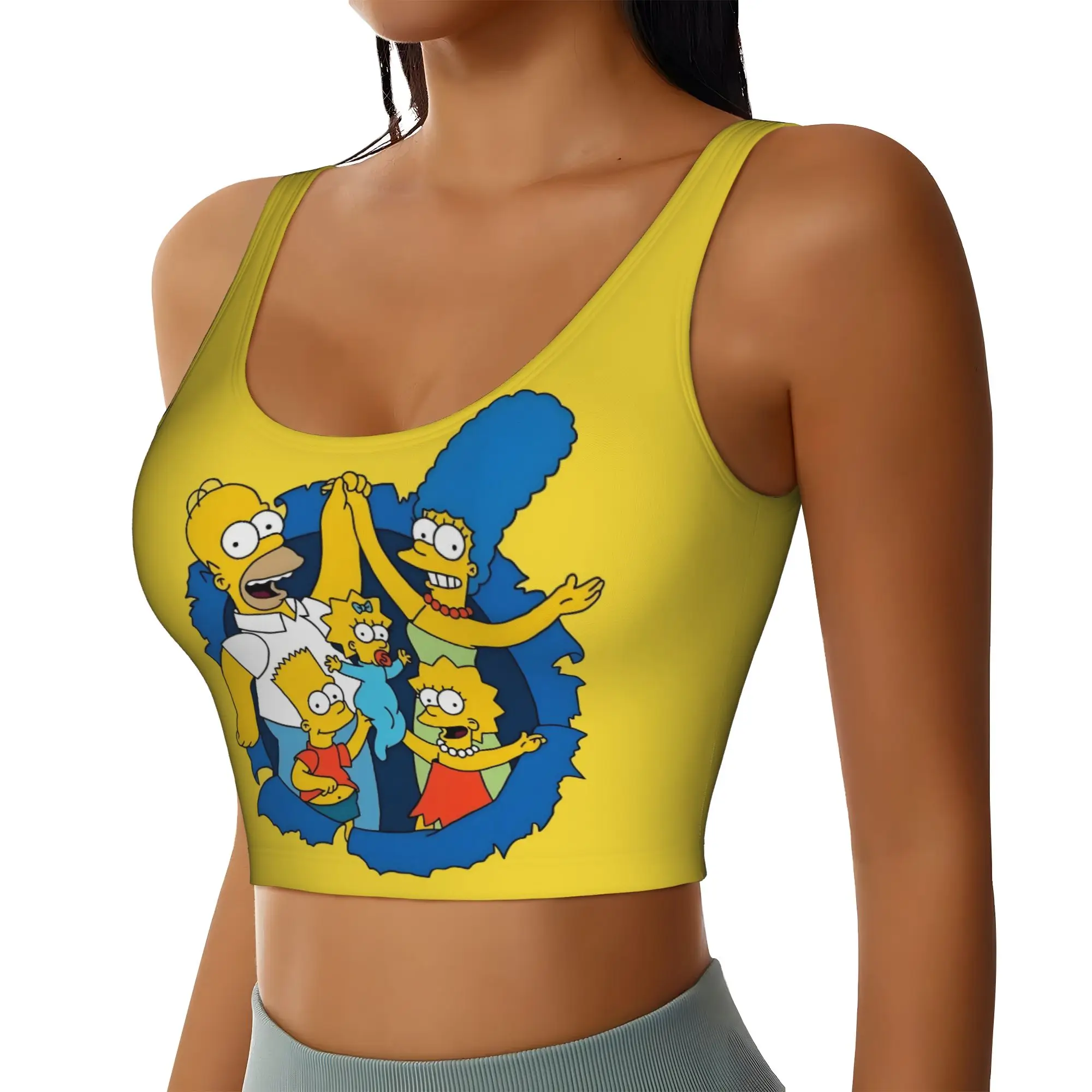 Custom S-Simpsoned Anime High Impact Sports Bras Women's Homer Cartoon Seamless Workout Yoga Crop Tank Tops