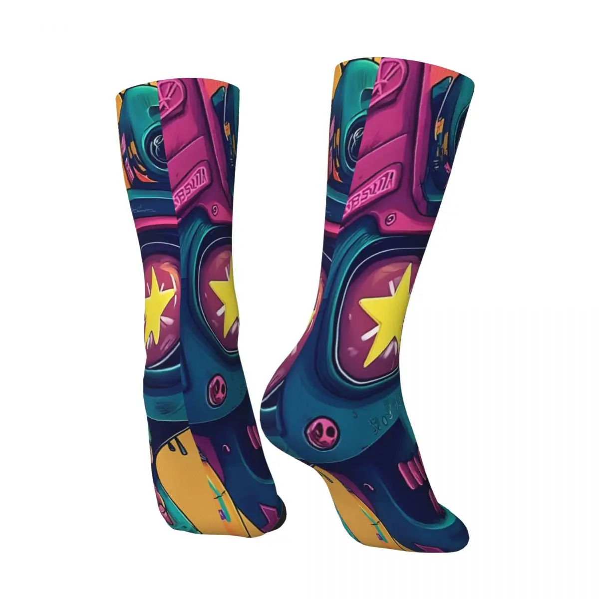 Crazy compression Cybernetic Dreamscape Colorful Machinery Sock for Men Harajuku Seamless Pattern Crew Sock Novelty