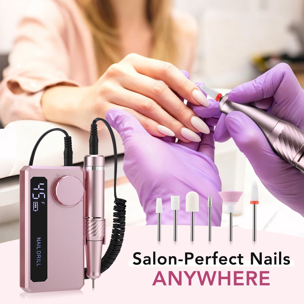 Portable Electric Nail Drills Machine Pro 4000mAh Long battery life 45000RPM Rechargeable Gel Nail Polishing File Manicure Tool