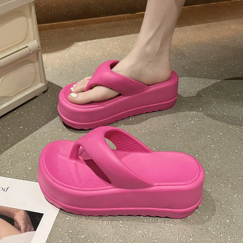 

Outdoor Slippers for Women with Sloping Heels Thick Sole Flip Flops for Summer Wear Elevated EVA Flip Flops for Outdoor Wear