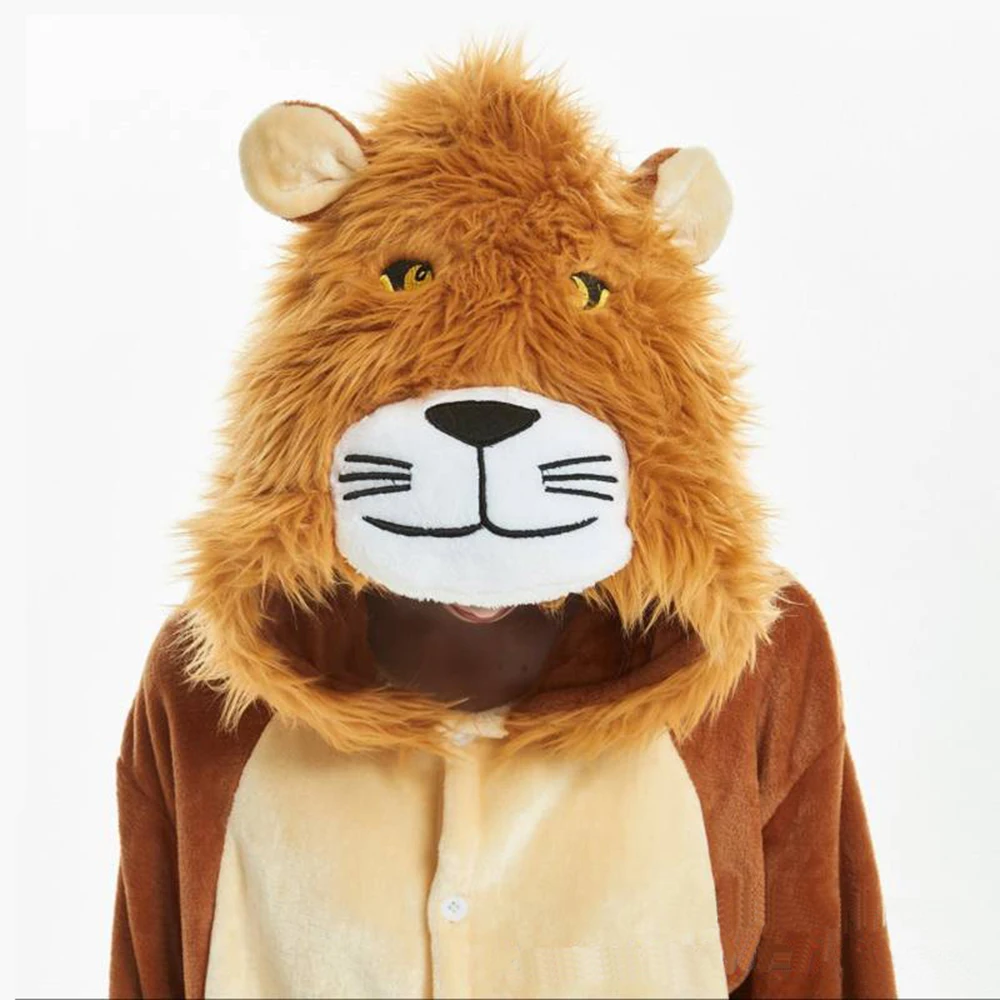 Lion Cartoon Onesies para adultos, pijama de uma peça, macacão, pijamas, camisola, macacão de flanela, Homewear, mulheres, homens