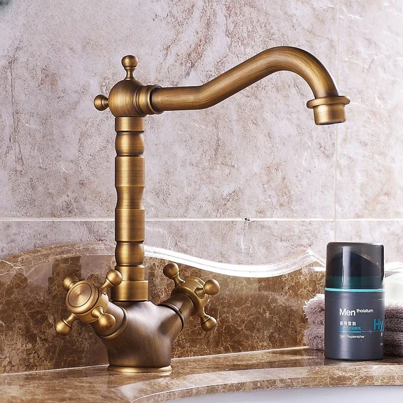 European style washbasin faucet, upper basin, bathroom washbasin, sink, double handle, cold and hot all copper