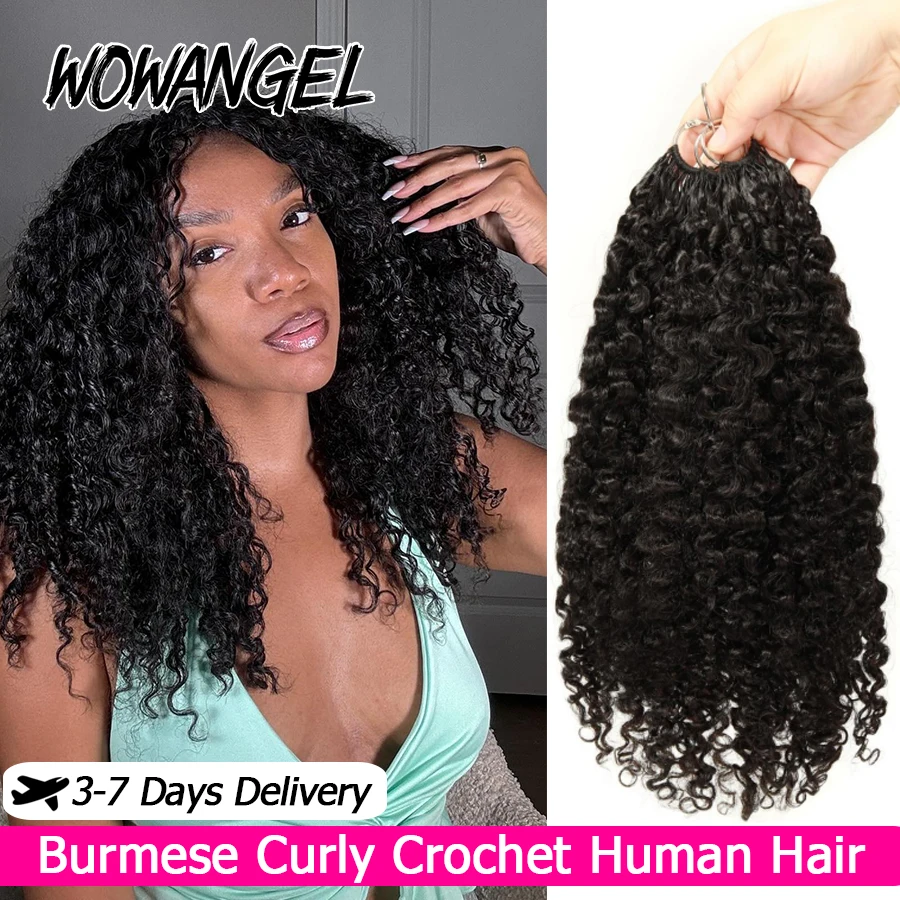 Birmese Krullend Veren Gehaakt Voor Vlechten Voorgescheiden Onzichtbaar Knooploos Gehaakt Haar 100% Human Hair Extensions Voor Vrouwen - afbeelding 2