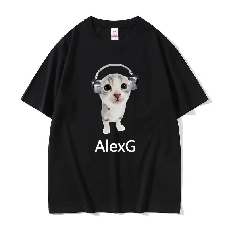 

Футболка Singer Alex G 2025 года, милая забавная футболка с изображением кота и наушников, футболка с графическим принтом, летняя мужская и женская модная повседневная футболка