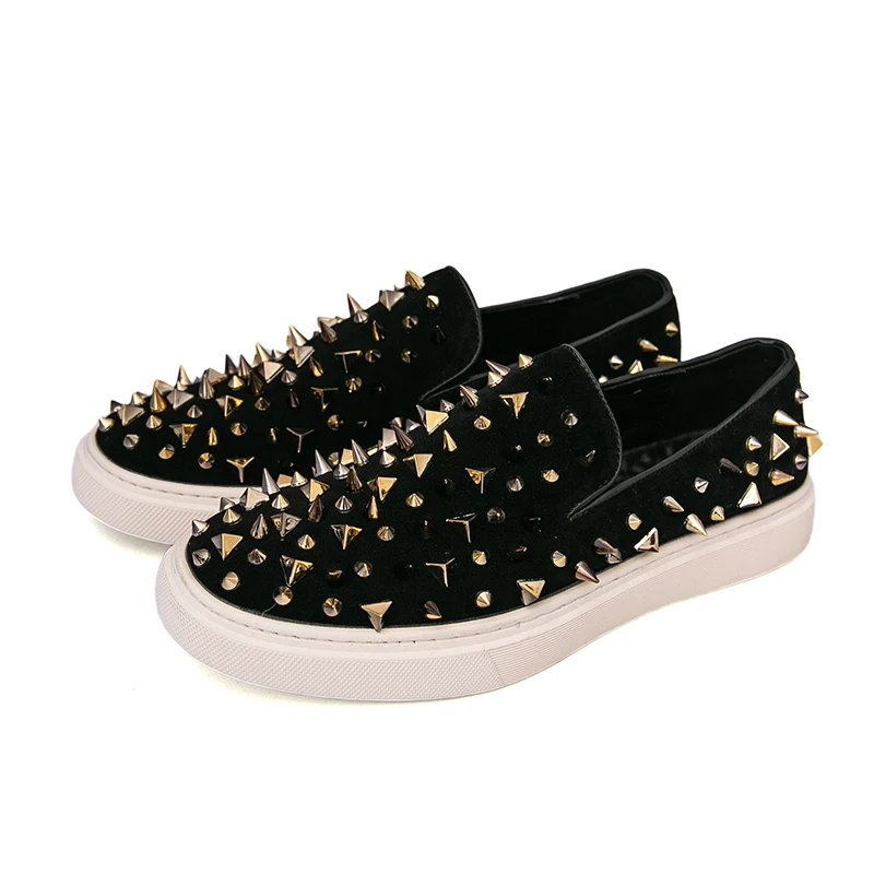 

Punk Round Toe Rhinestone Sequin Loafers for Men Casual Shoes Rivet Skateboard Shoes Trendy Flat Slip On Driving Men's Shoes