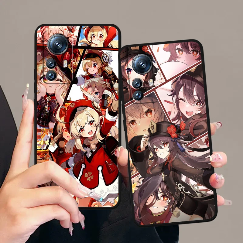 Genshin Impact Cartoon Fashion For Xiaomi Mi Poco F5 F4 F3 X6 X5 X4 X3 M6 M5 M5S M4 M3 C65 Pro GT NFC 5G Black Back Phone Case