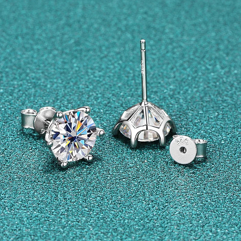 BIJOUX STORY Damen-Ohrstecker mit Moissanit-Schraube, D-Farbe, 925er-Sterlingsilber, 6-Zinken-Diamant, Hochzeit, edler Schmuck – Detail 13