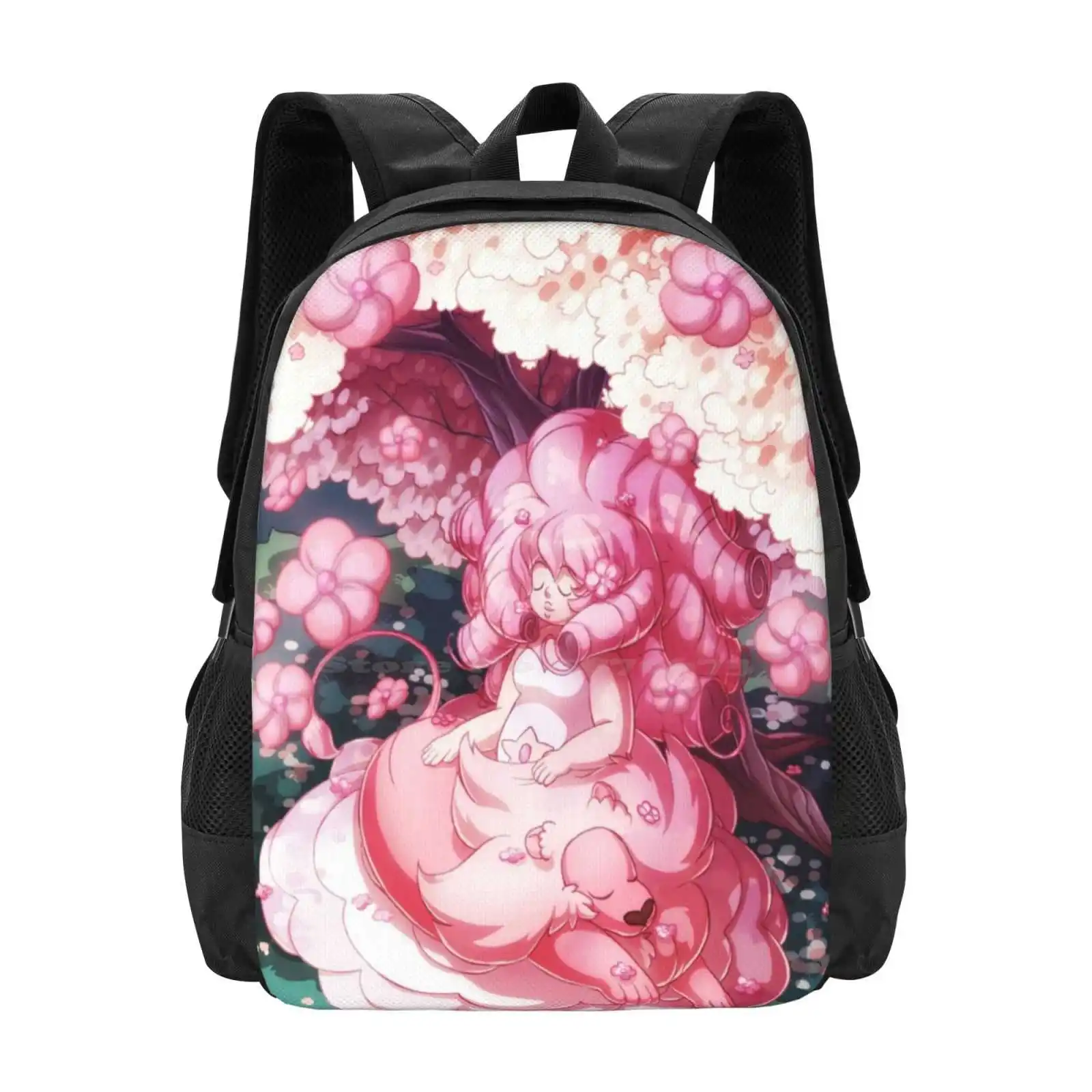 Rose And Lion Teen College Student Backpack Pattern Design Bags Steven Universe Lion Crystal Gems Pink Rose Quartz Su Flower